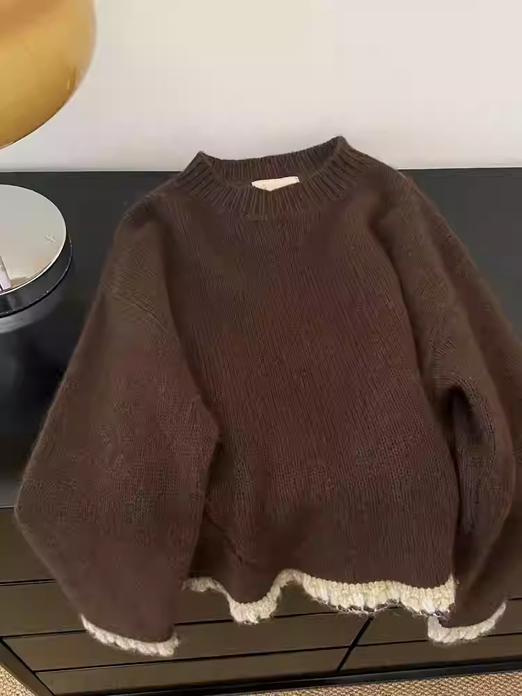 Winter Clothing Factory Outlet - Maglione pullover patchwork marrone da donna
